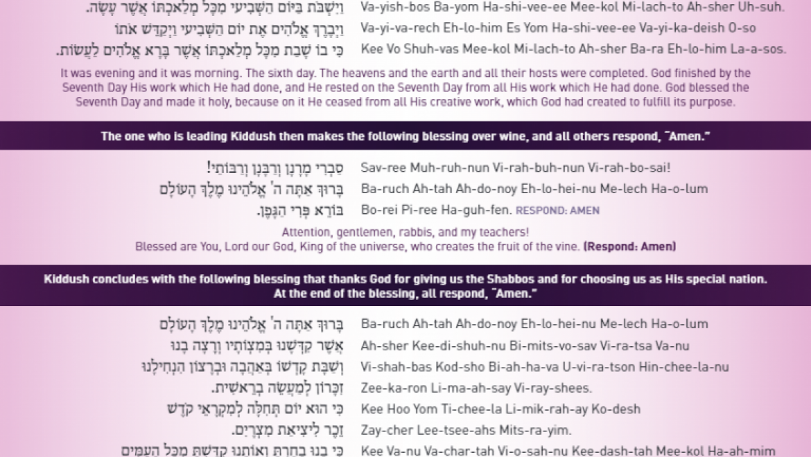 קידוש אשכנזי מסורתי (בעברית ובאנגלית) בשילוב טקסט וקול